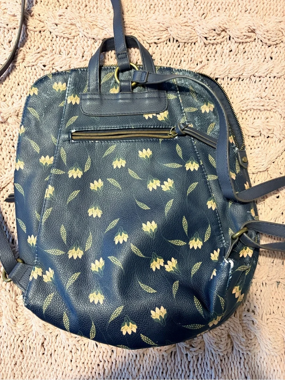 Sonoma Navy Floral Faux-Leather Backpack